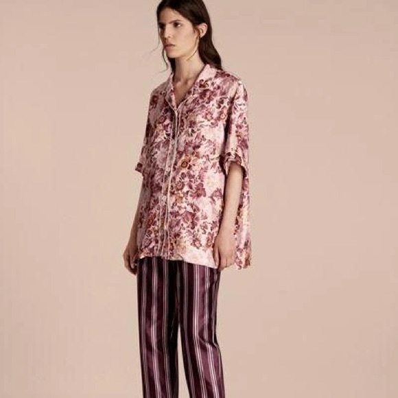 Burberry Panama Stripe Cropped Cotton Silk Pajama Style Trouser - Picture 1 of 12